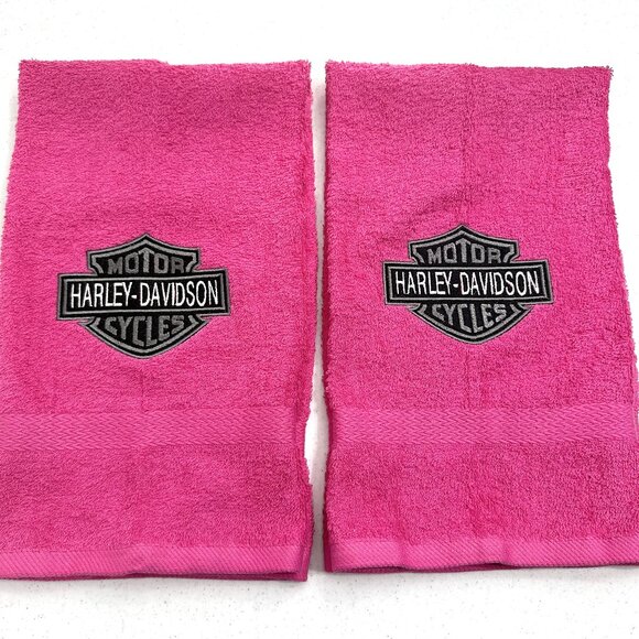 Harley Davidson Towels Embroidered Hand Towel Set Black Pink Bathroom Decor - Picture 2 of 5
